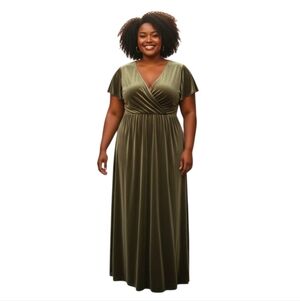 Anthropologie BHLDN Jenny Yoo Ellis Maxi Dress Velvet Size 16 Sage Green New